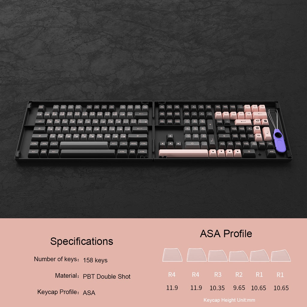 Black & Pink Keycap Set Hiragana Version (158-Key)