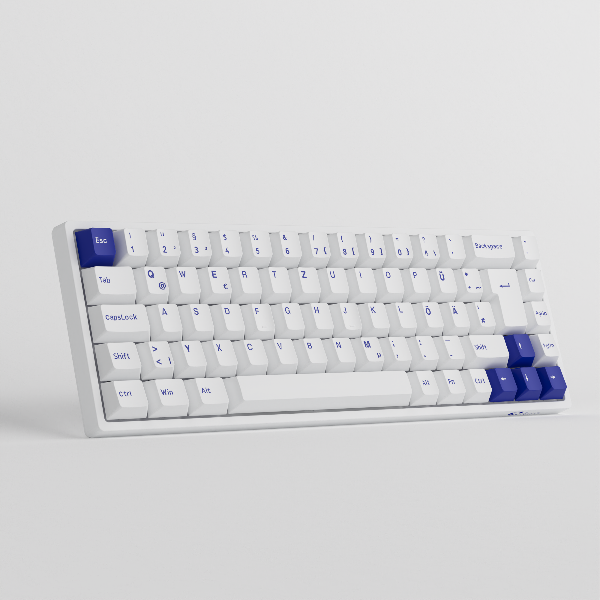 Blue on White 3068B Plus ISO DE/Nordic Keyboard close view