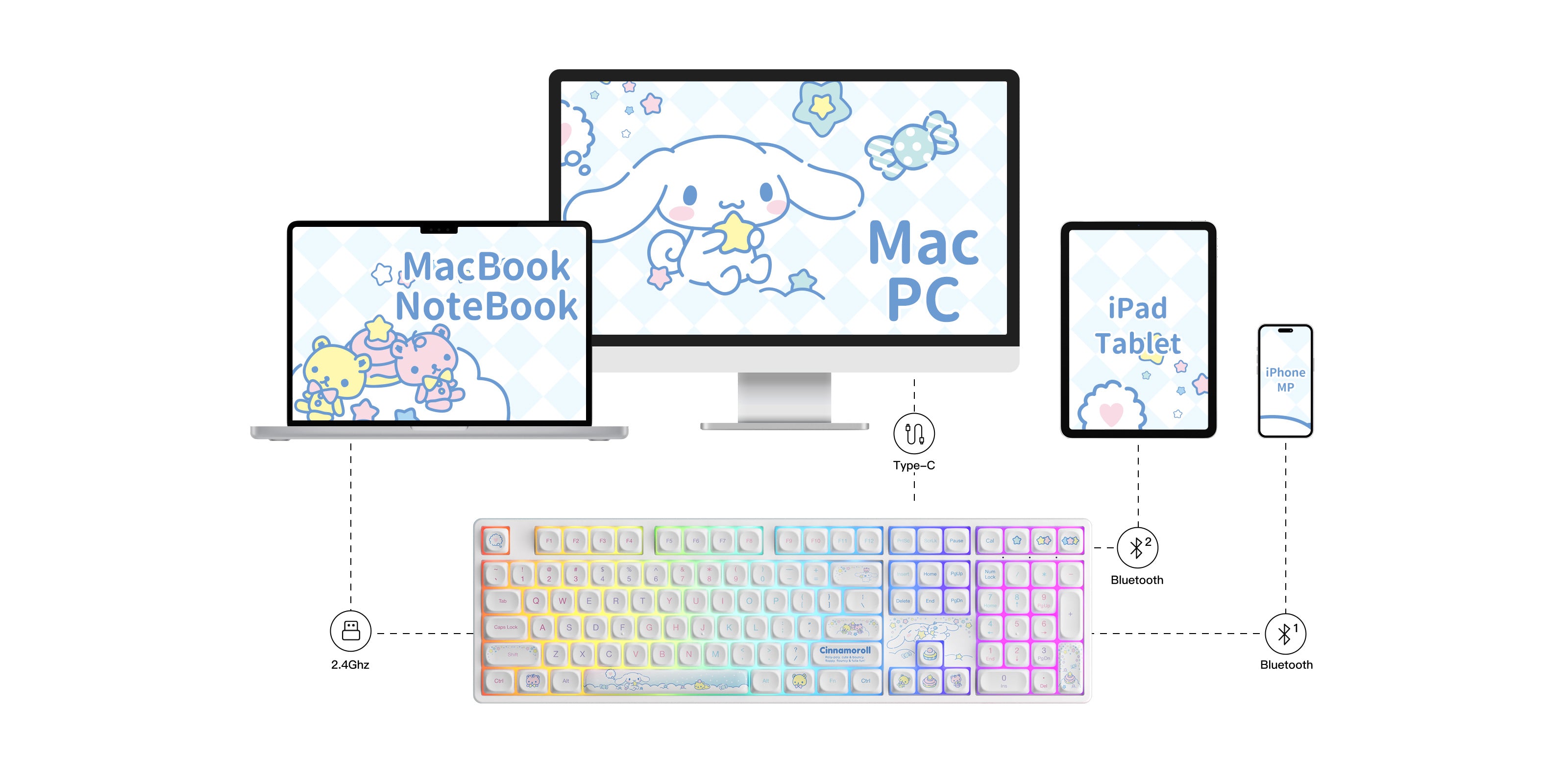 kko cinnamoroll star 5108B plus full size keyboard multi-mode supported