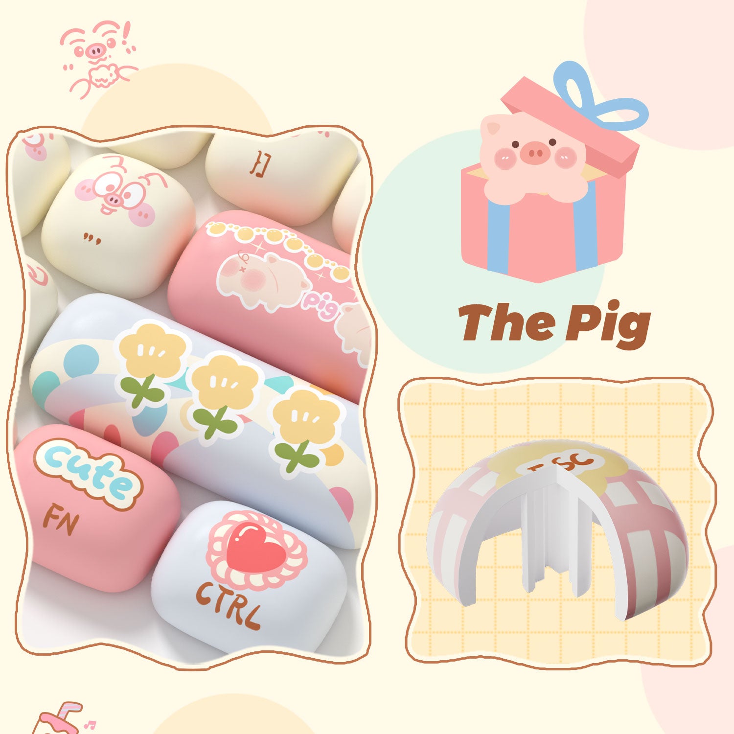 akko piggy party cute keycap sets pbt leycaps