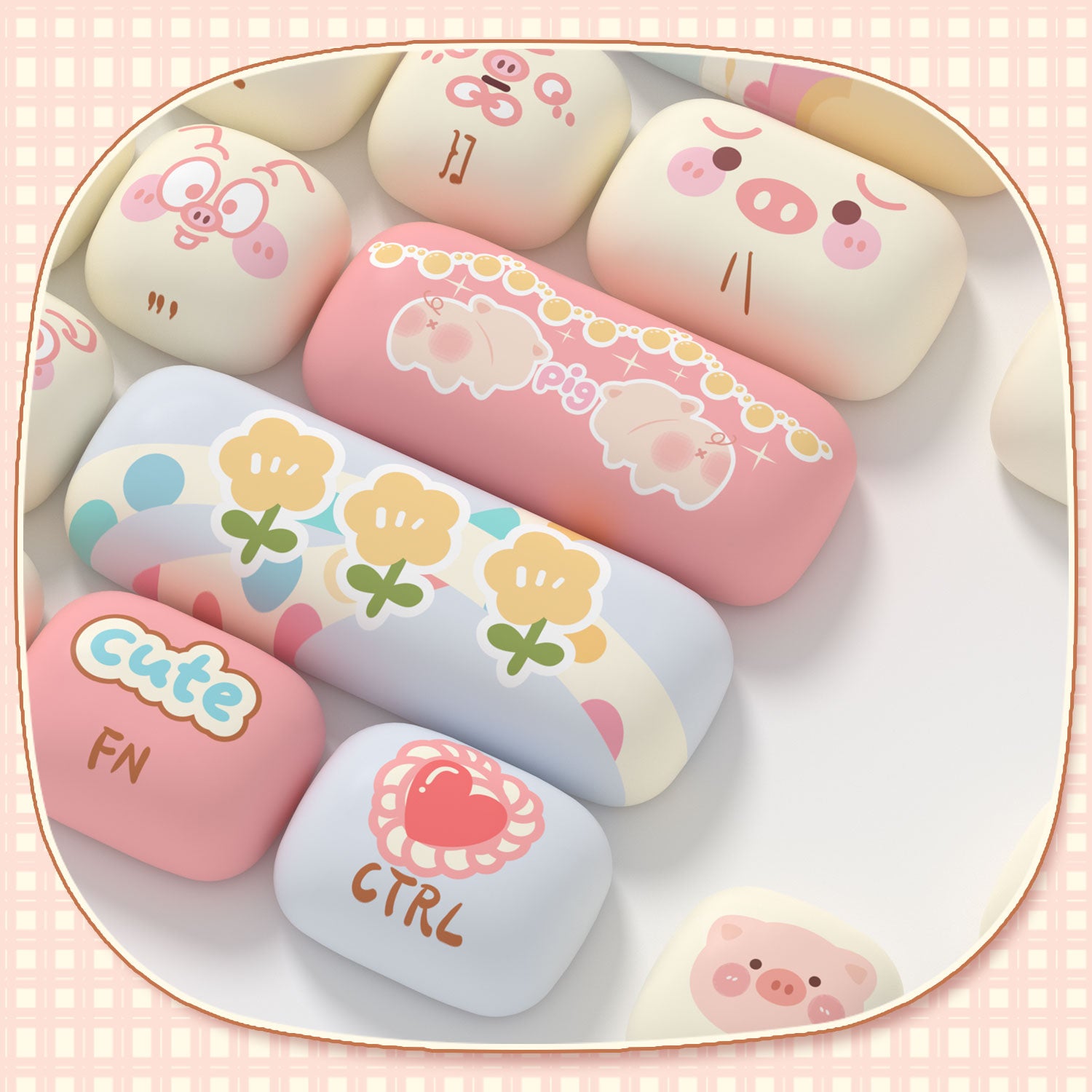 akko piggy party cute keycap sets keys details