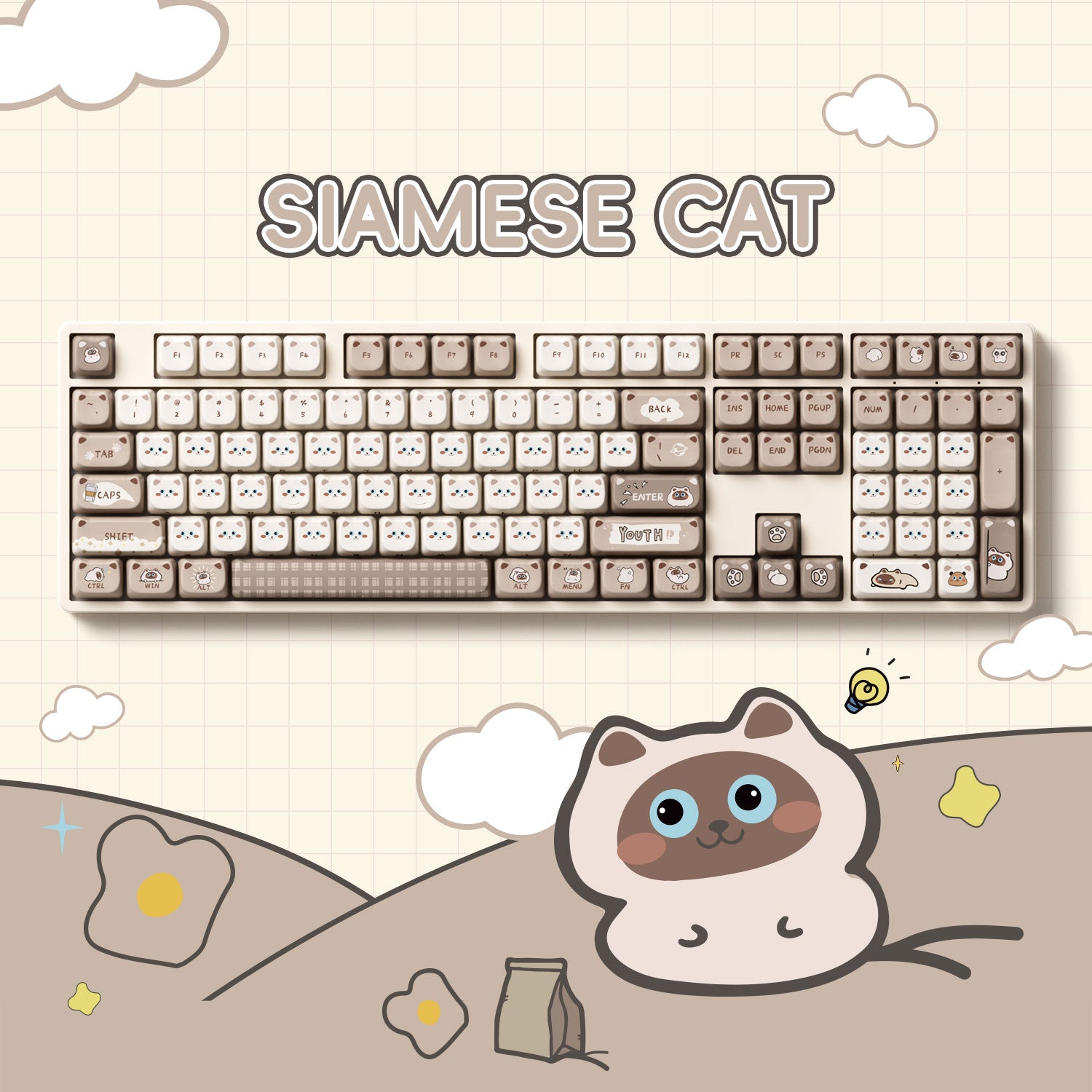 Siamese Cat Keycap Set (142-key)