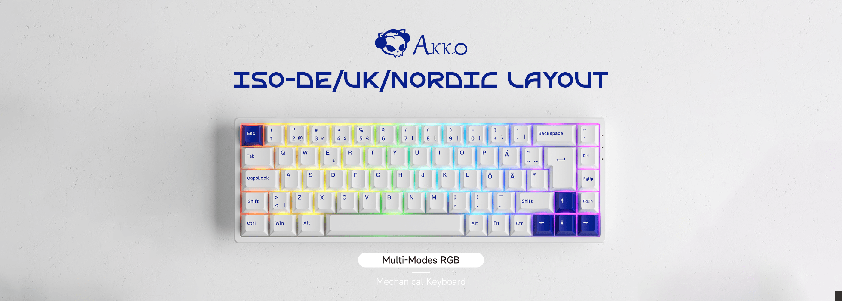 Akko Blue on White 3068B Plus ISO Keyboard iso de uk nordic layout