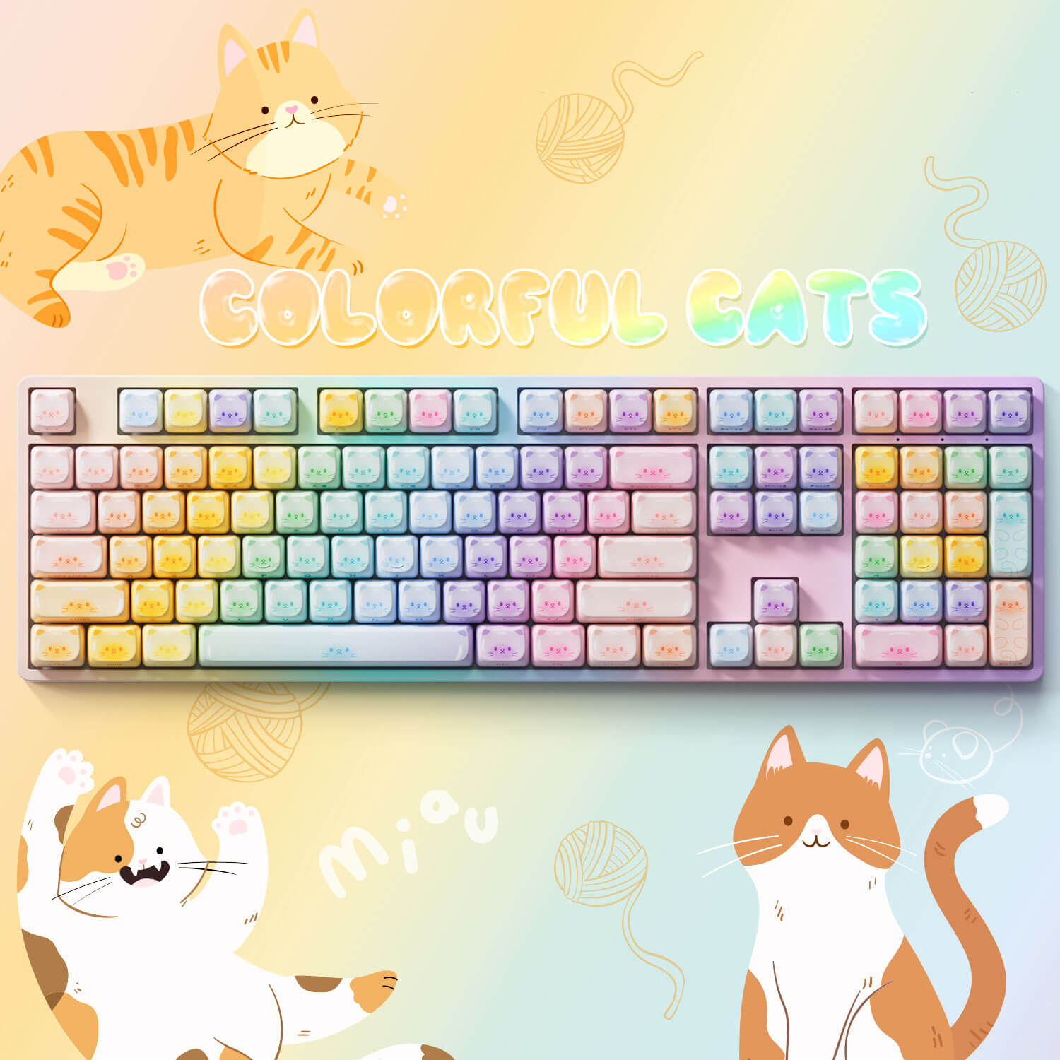 Colorful Cats Keycap Set (142-key)