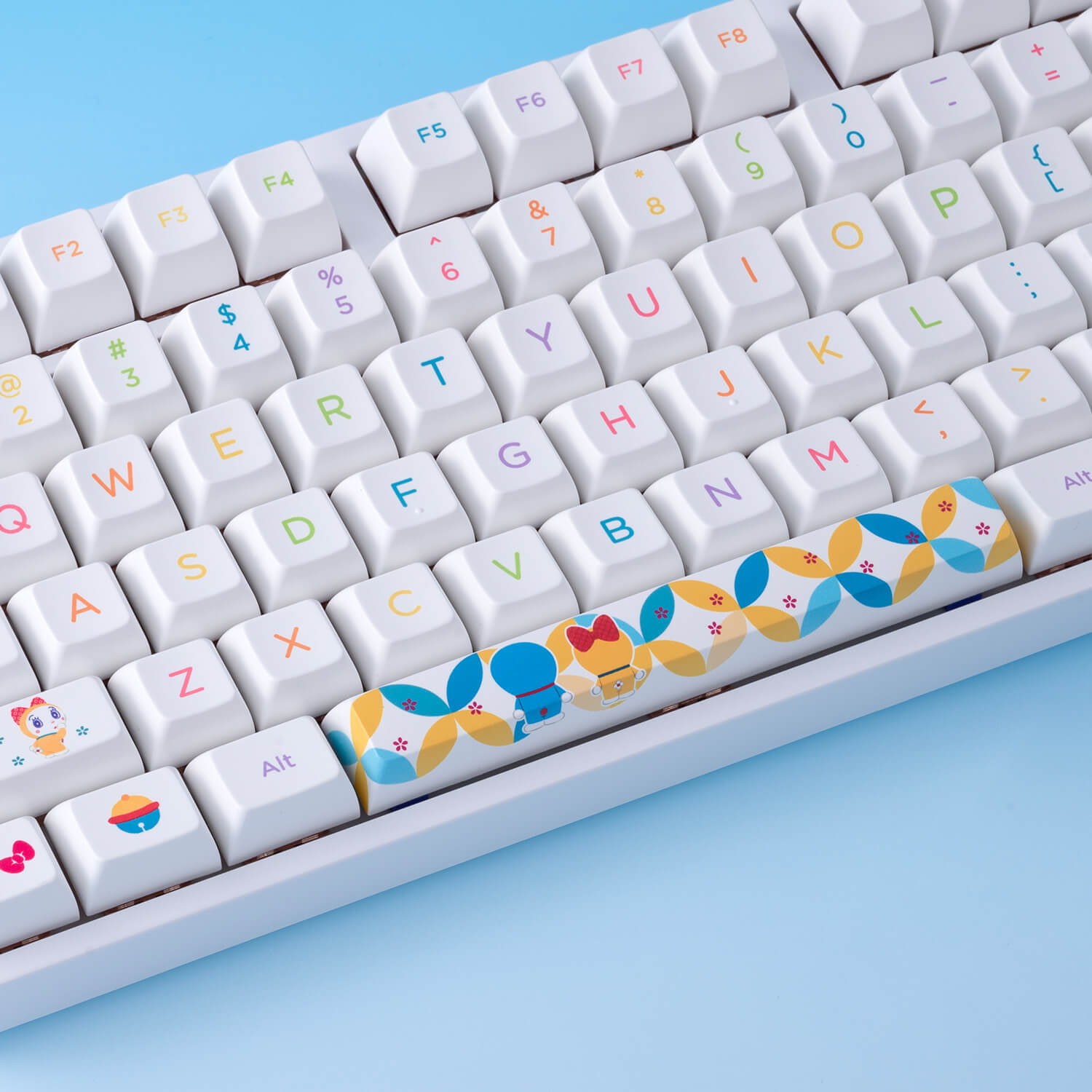 akko doraemon rainbow keyboard pbt double shot keycaps