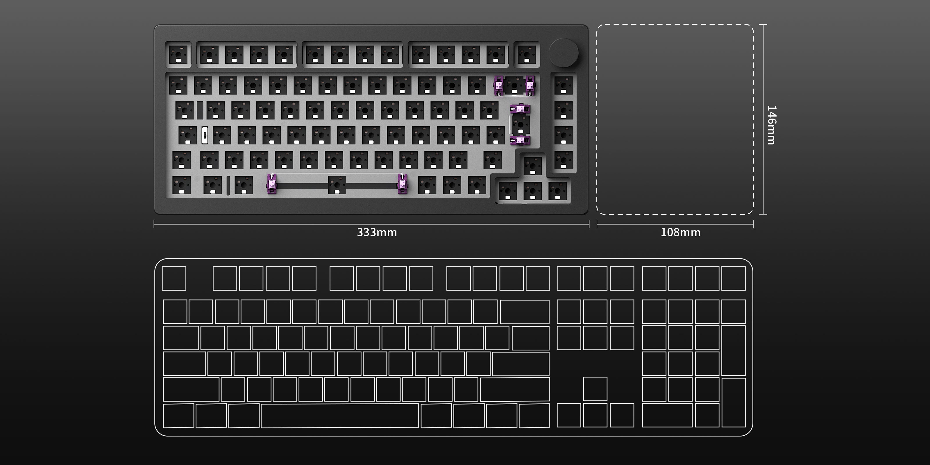 Black MonsGeek M1 V3 QMK DIY Kit size