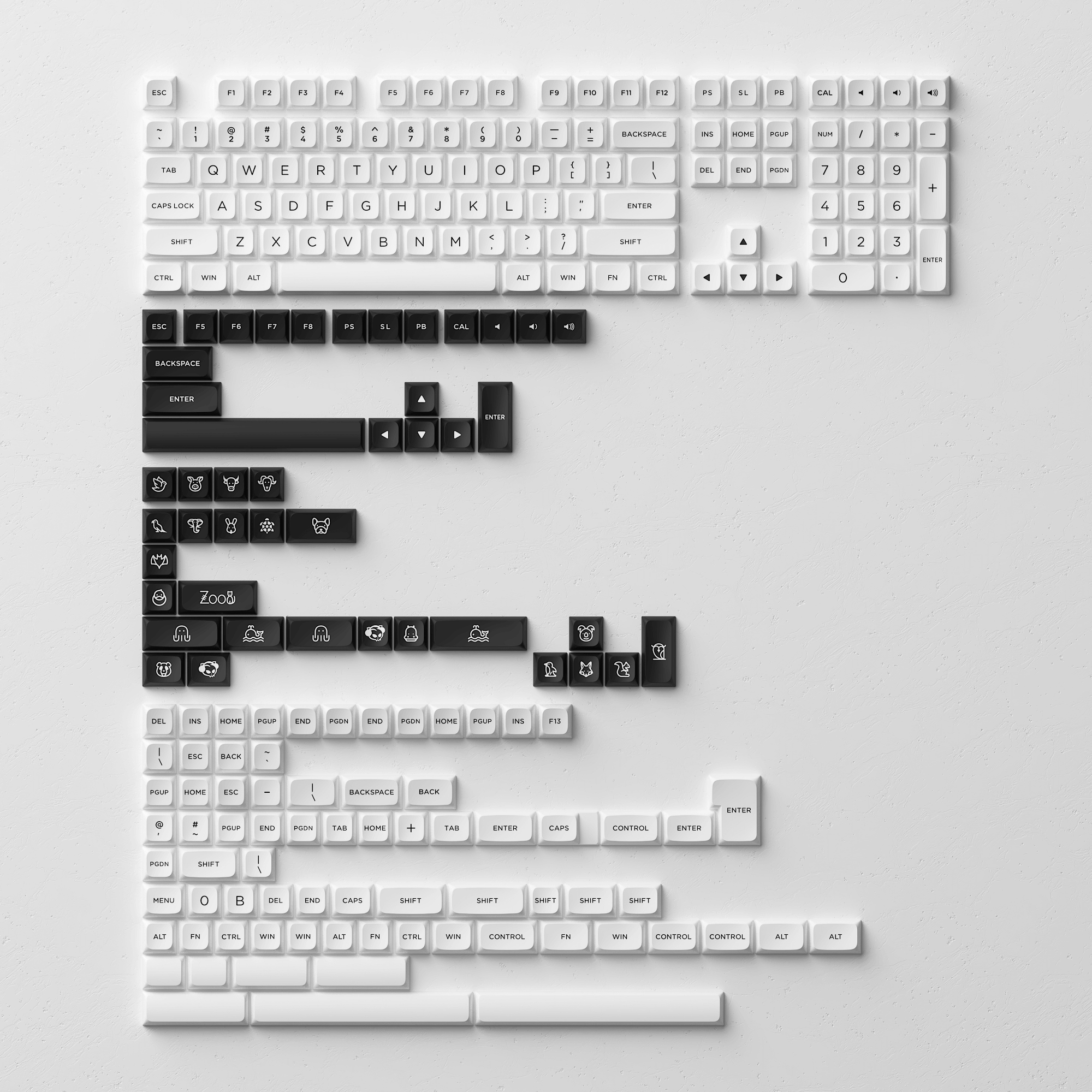 Black on White MDA Keycap Set (227-key)