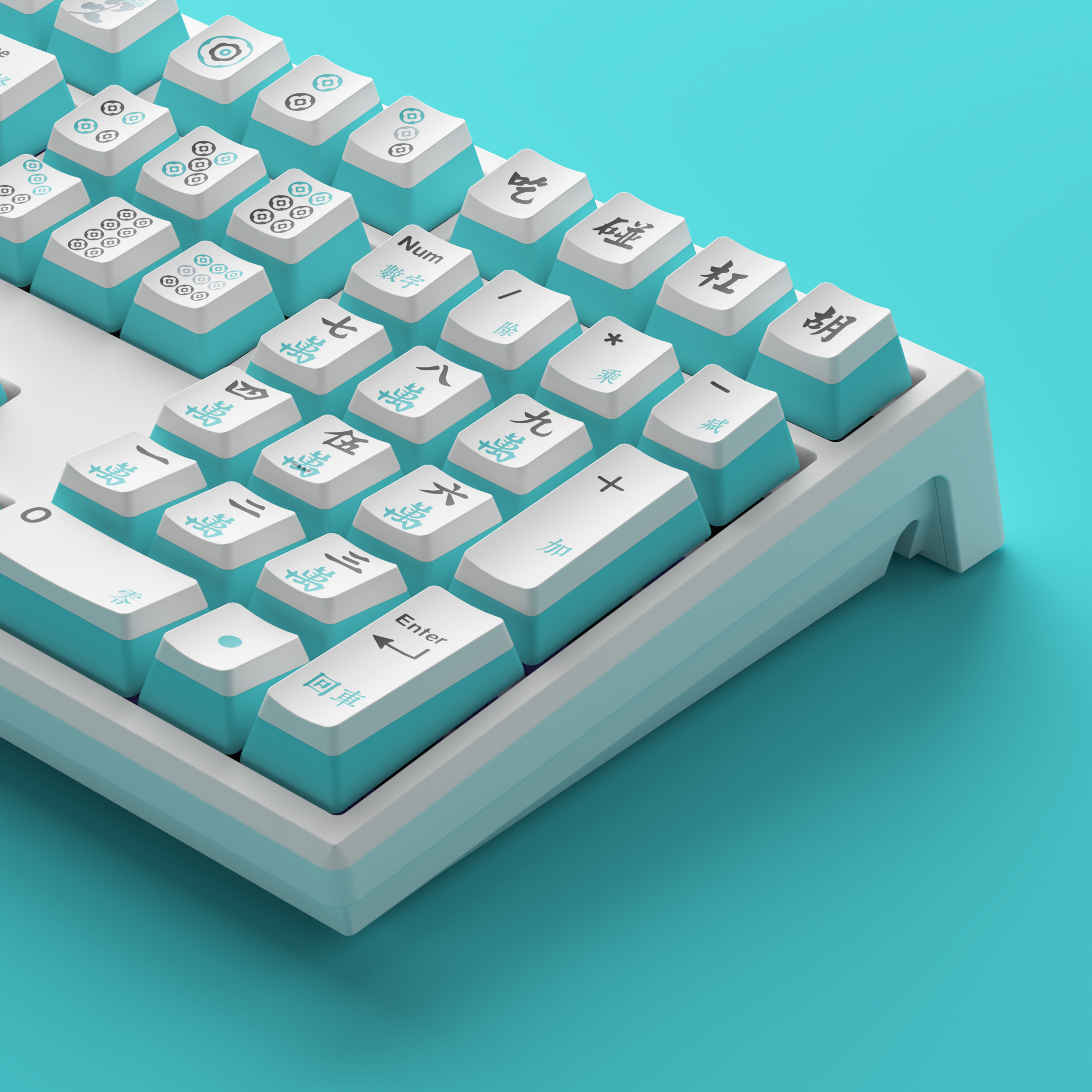 mahjong keycaps details installed on the keyboard