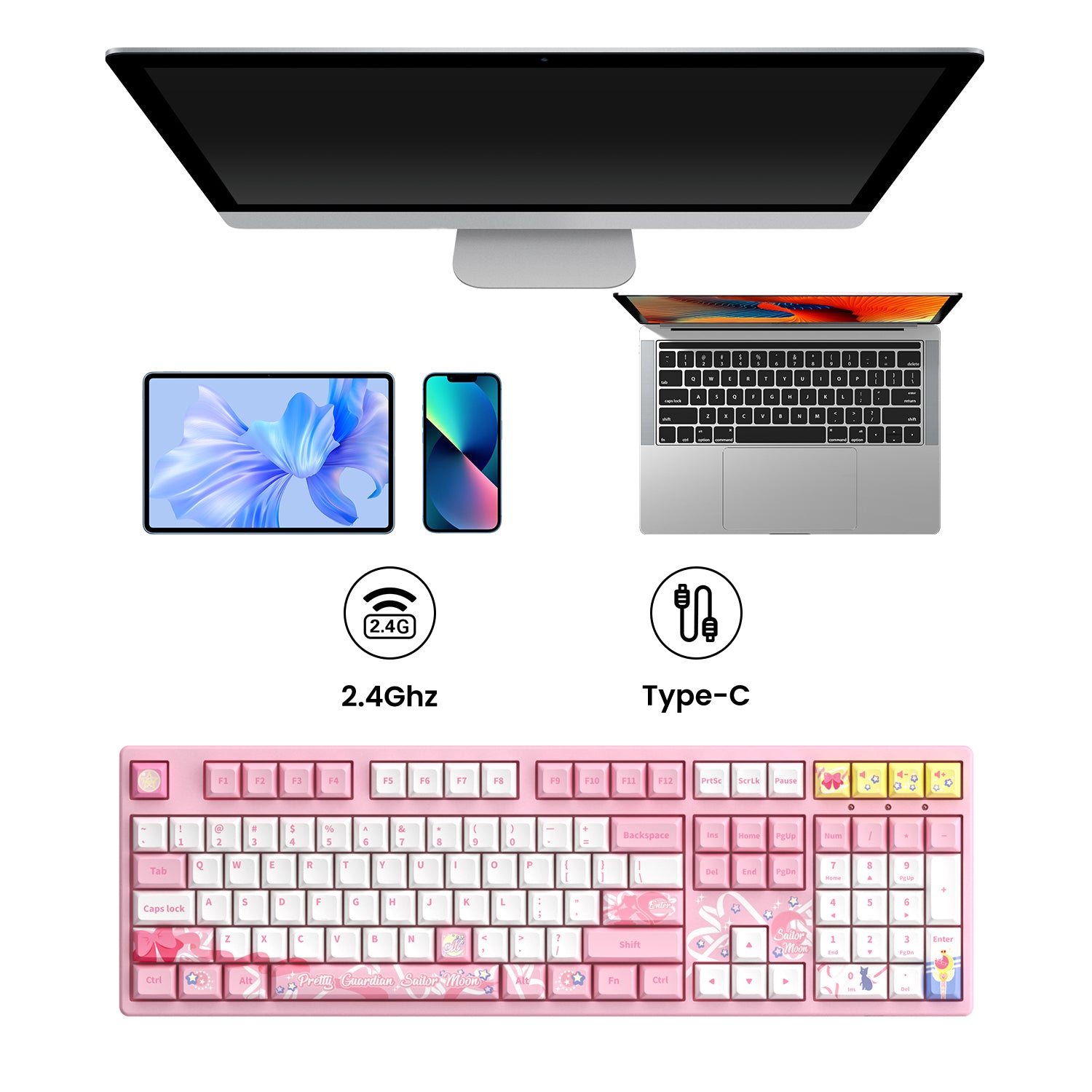 sailor moon crystal 3108rf cute pink keyboard wireless and wired mode