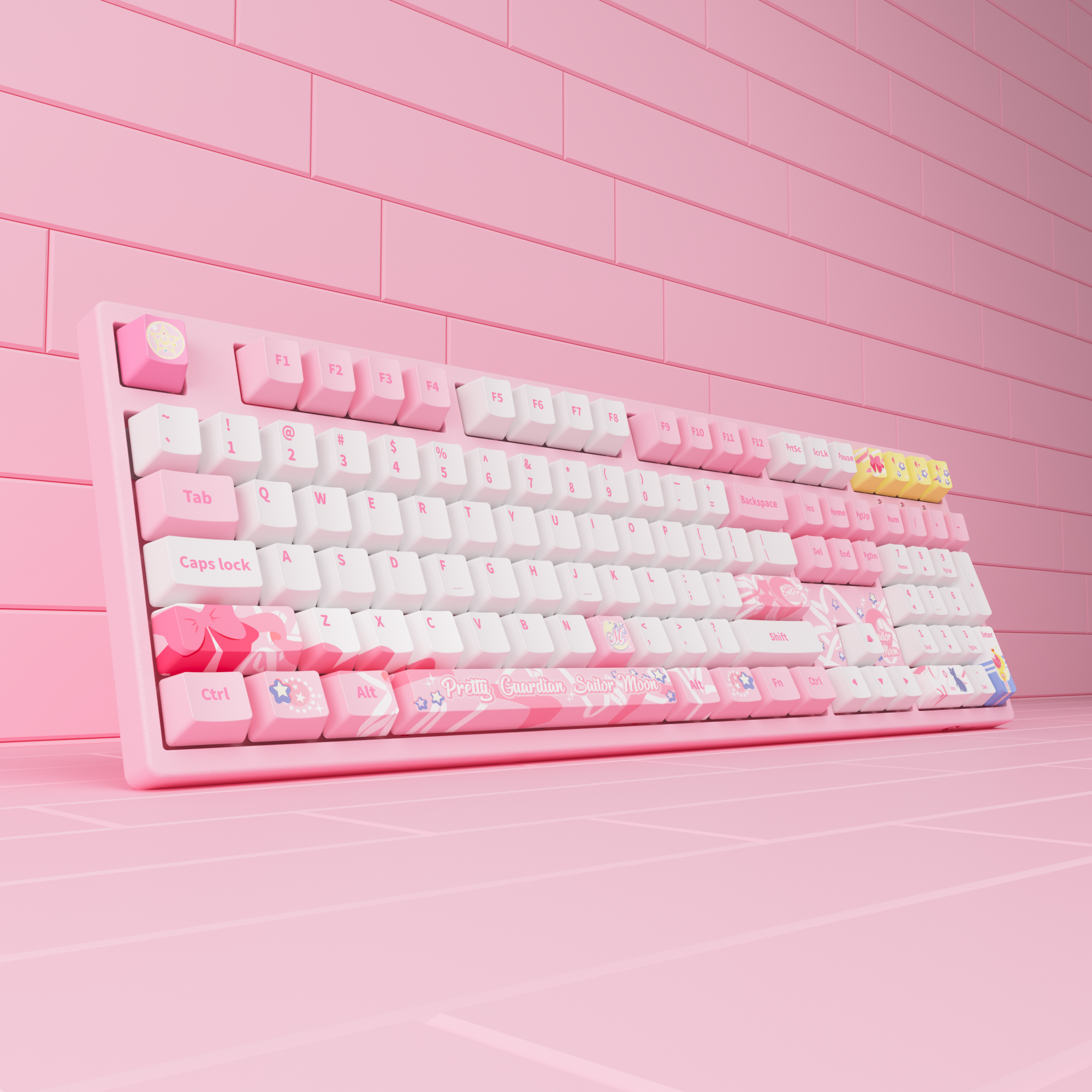 Standing Sailor Moon Crystal 3108rf cute pink keyboard with pink background