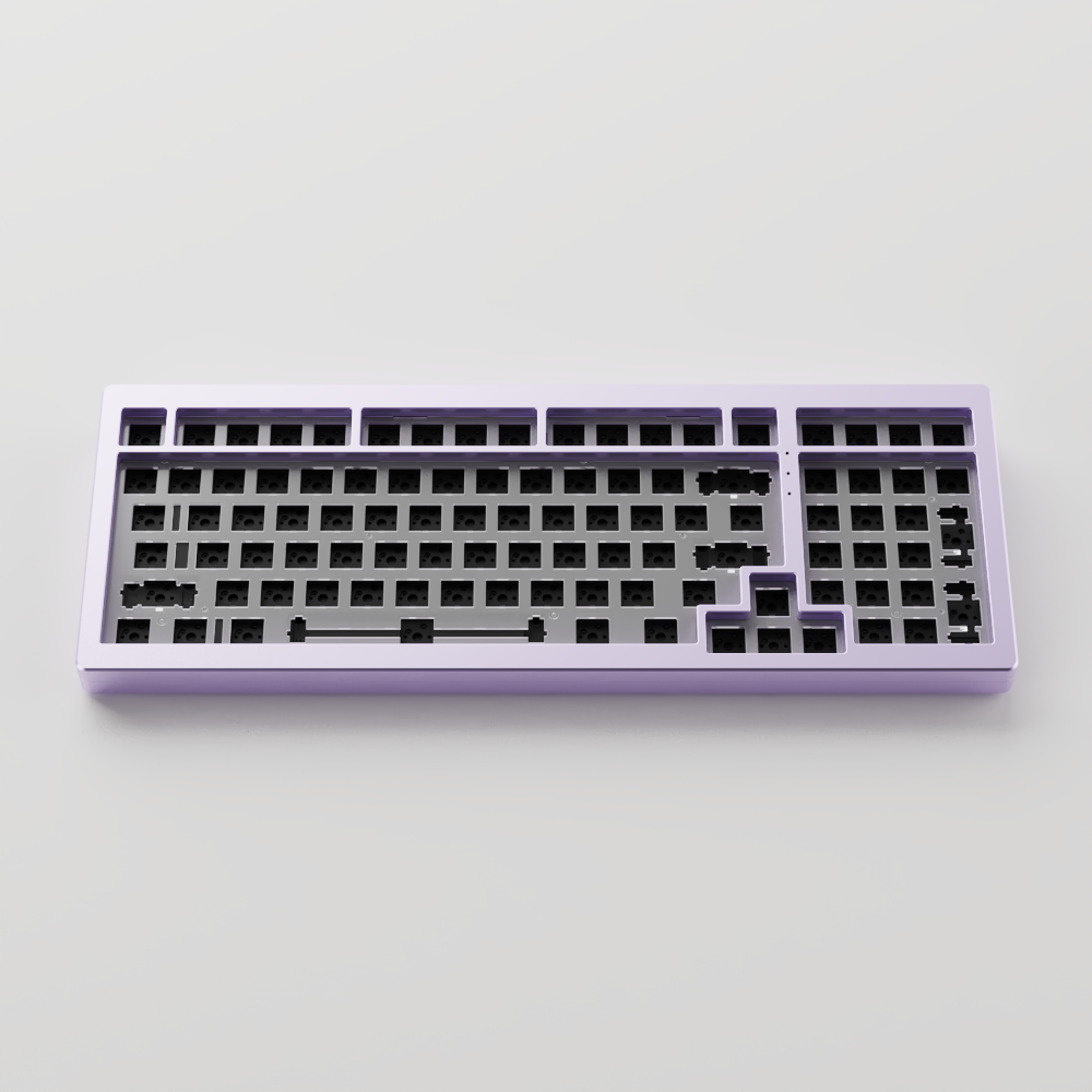 Purple MonsGeek M2 QMK DIY Kit display on the gray backgound