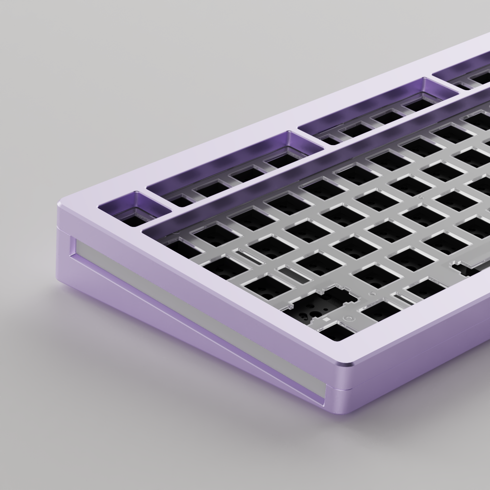 Purple MonsGeek M2 QMK DIY Kit left details display on a gray background